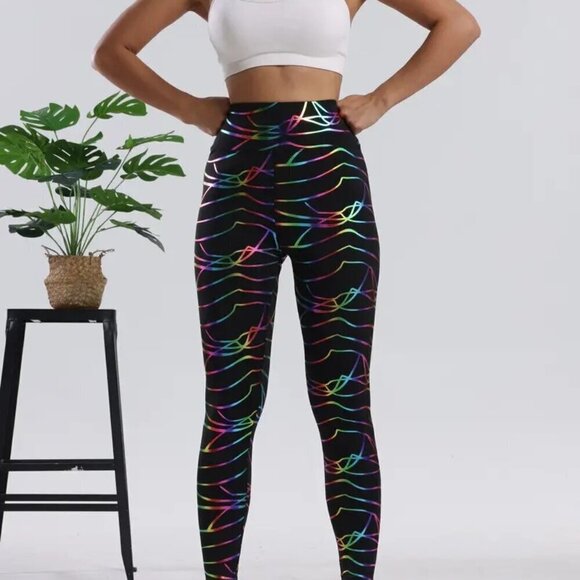 Metallic High Waist Leggings (Color: Multicolor) - Picture 2 of 5